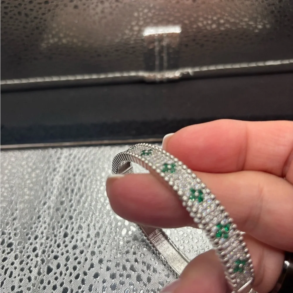 Silver & Emerald Green Bangle